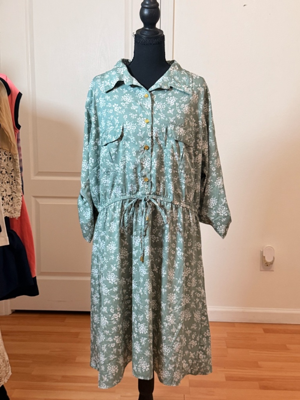 MPH Collection Cottagecore Sage Green Floral Shirt Dress Sz 3X